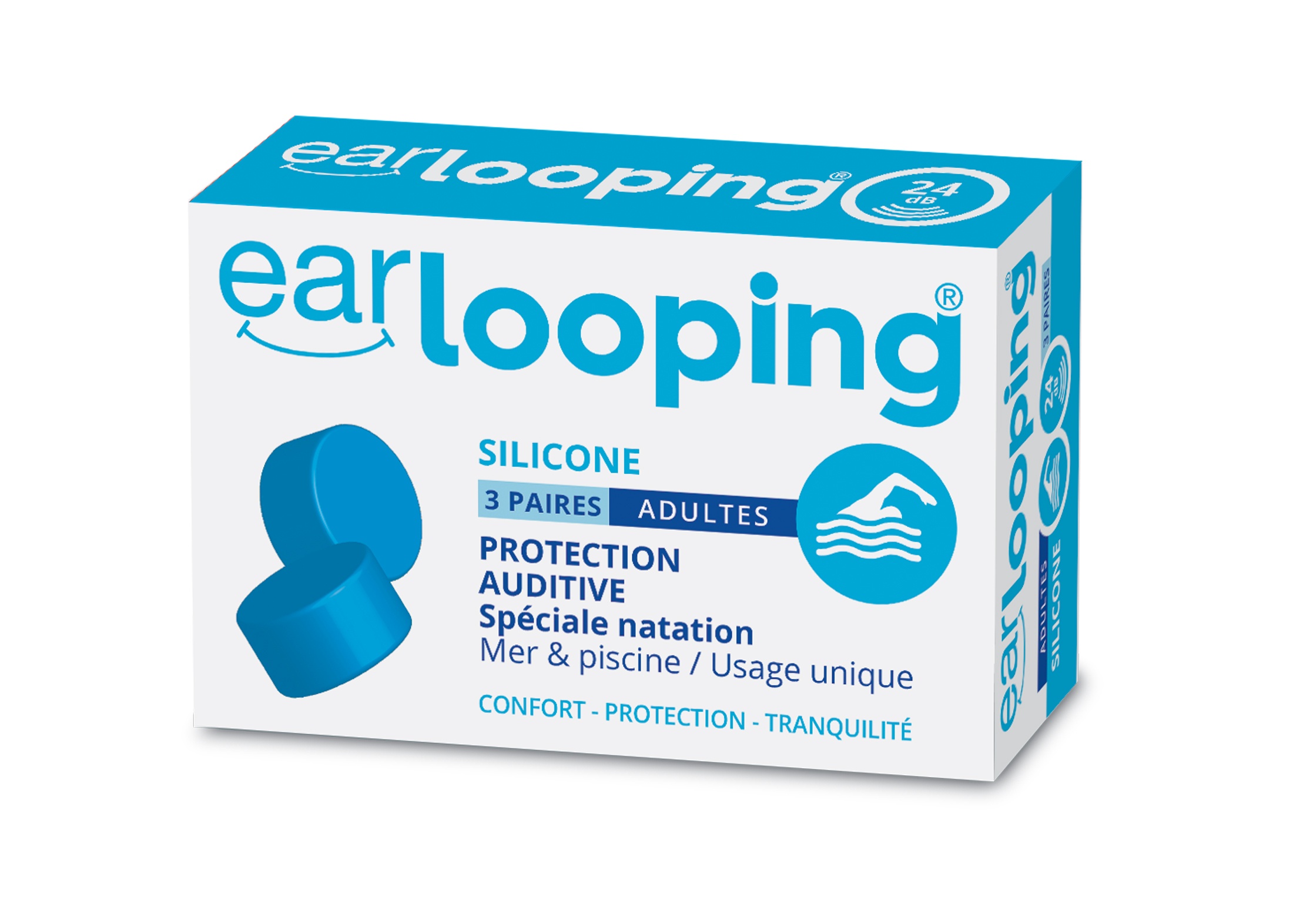 Les bouchons d’oreilles en silicone, spécial natation, boîte 3 paires - ADULTES