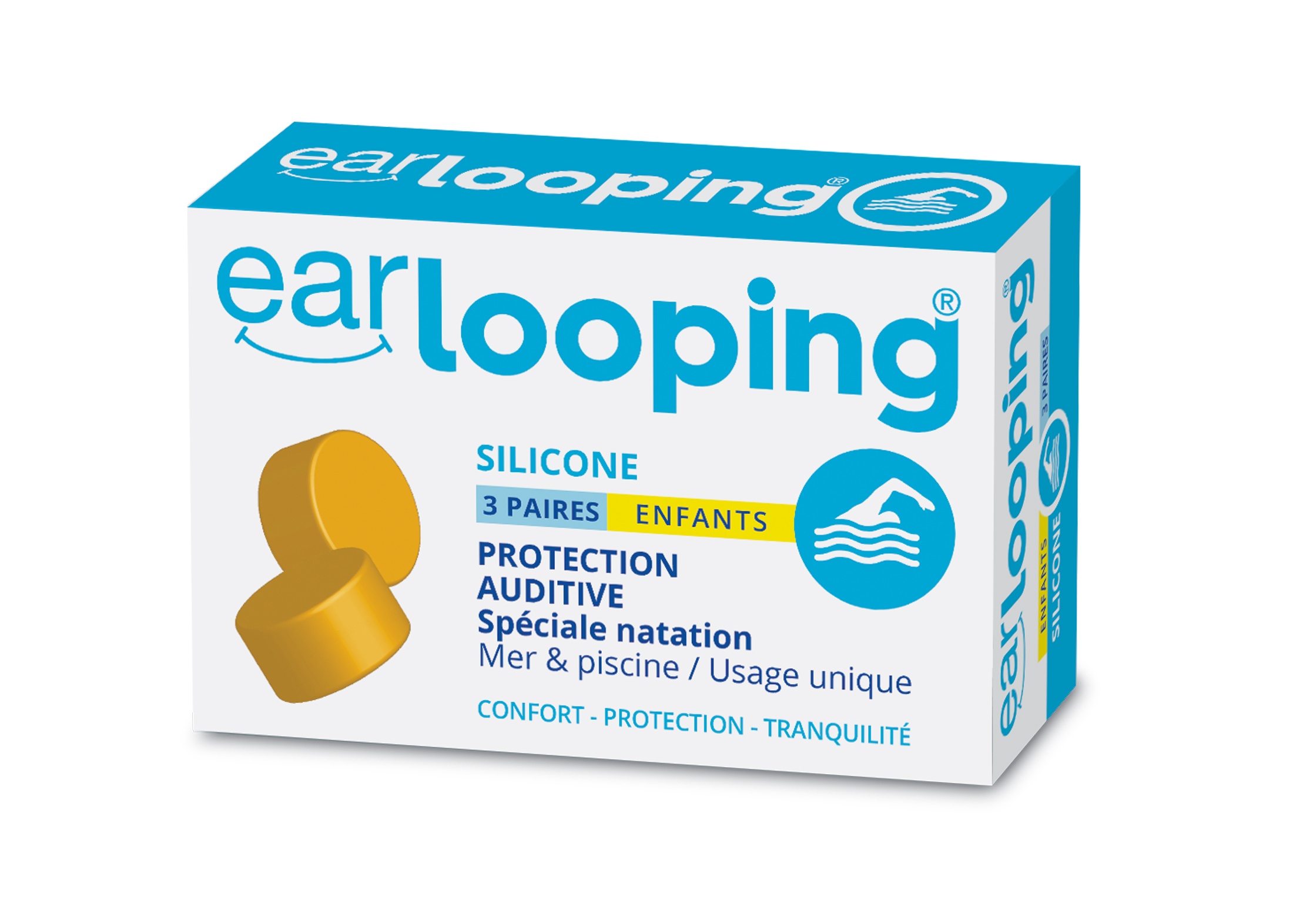 Les bouchons d’oreilles en silicone, spécial natation, boîte 3 paires - ENFANTS