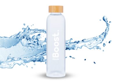 Novaboost®– Bouteille verre BORO SILICATE 600 ml + SLEEVE NEOPRENE